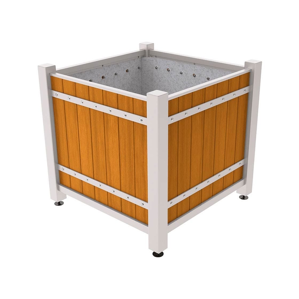 Bac à palmier Sarlat RAL7044 - lasuré chêne clair - 1230x1230x1185 - Intérieur tôle galva - PROCITY - 201279.7044.CHEC