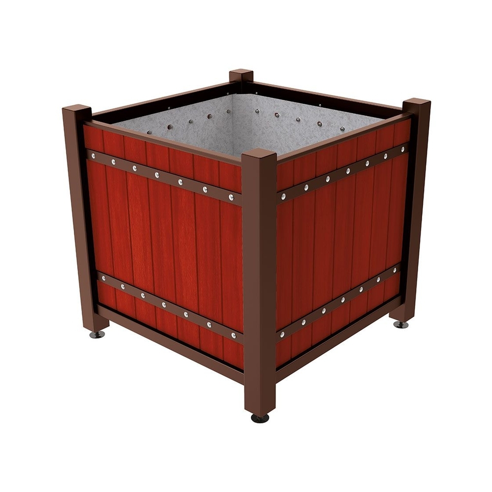 Bac à palmier Sarlat RAL8017 - lasuré acajou - 1230x1230x1185 - Intérieur tôle galva - PROCITY - 201279.8017.ACAJ