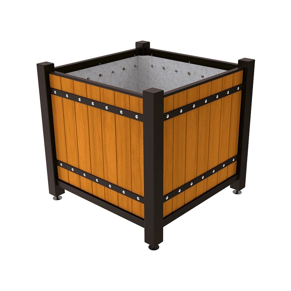 Bac à palmier Sarlat RAL9005 - lasuré chêne clair - 1230x1230x1185 - Intérieur tôle galva - PROCITY - 201279.9005.CHEC