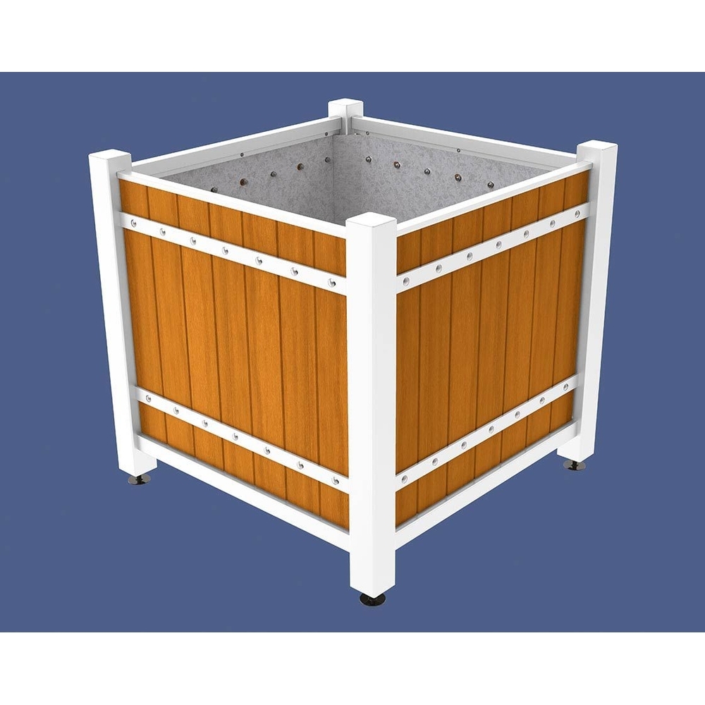 Bac à palmier Sarlat RAL9010 - lasuré chêne clair - 1230x1230x1185 - Intérieur tôle galva - PROCITY - 201279.9010.CHEC