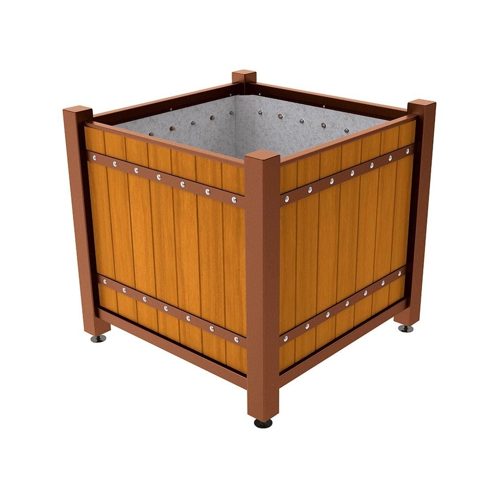 Bac à palmier Sarlat Aspect Corten - lasuré chêne clair - 1230x1230x1185 - Intérieur tôle galva - PROCITY - 201279.S025.CHEC