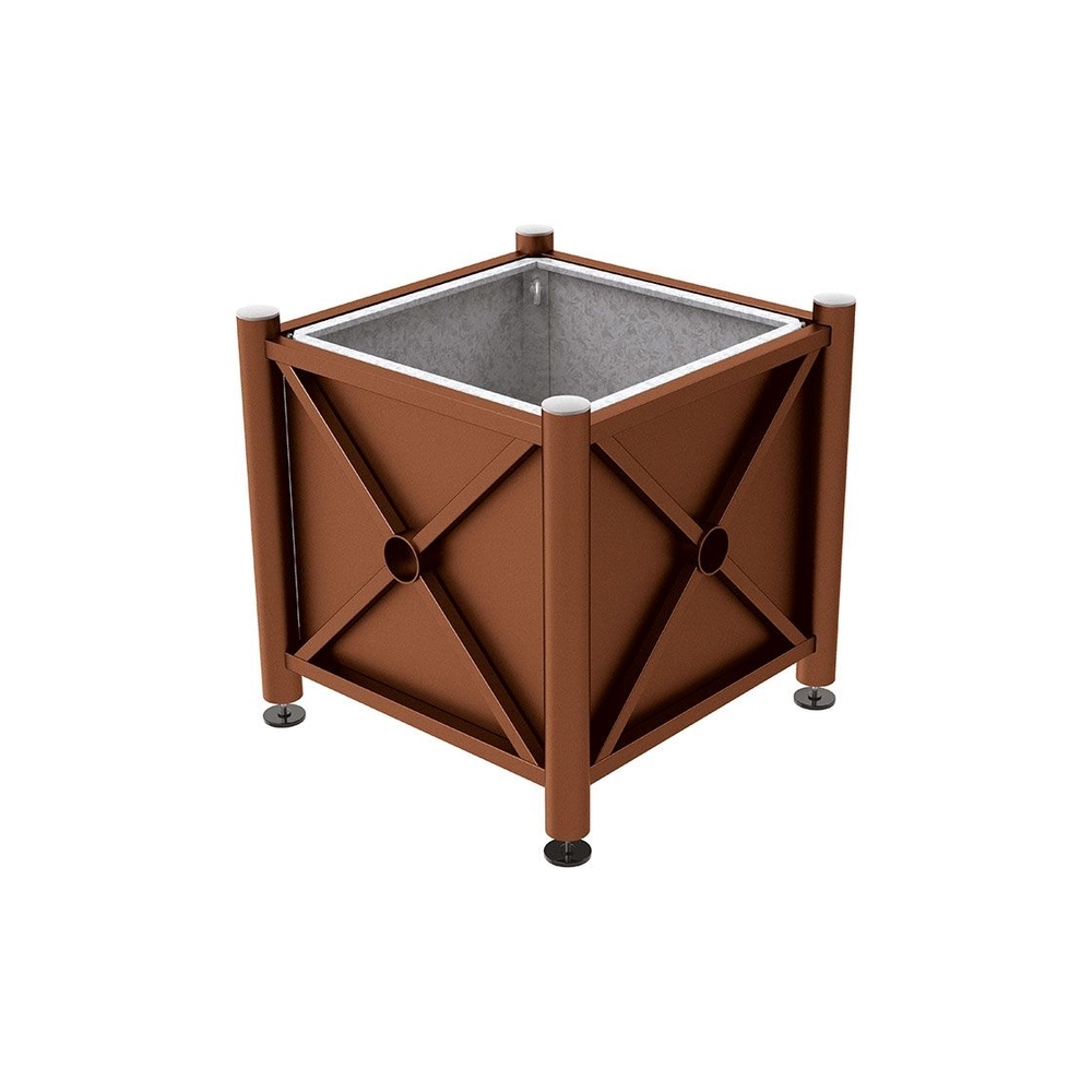 Bac à palmier acier Province Inox brossé Aspect Corten - 800x800x750 - Bac acier amovible anneaux inclus - PROCITY - 201528.S025