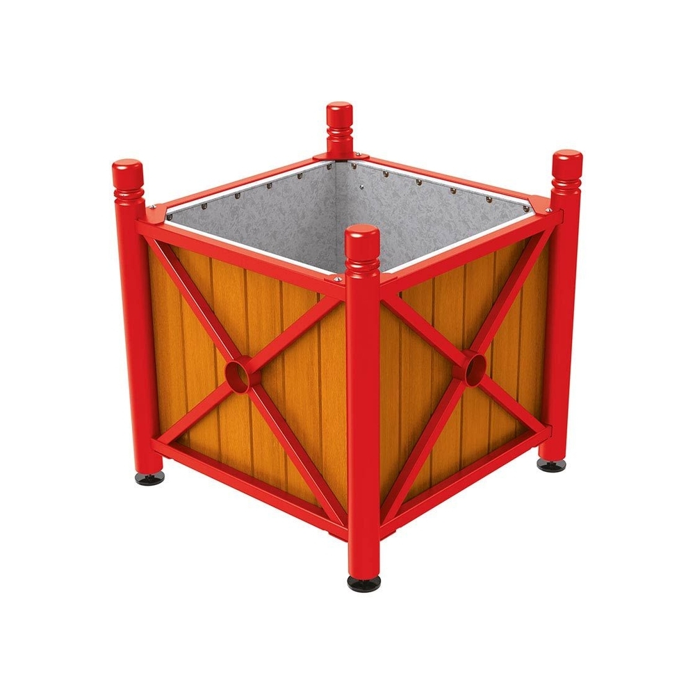 Bac à palmier acier et bois Province City RAL3020 - lasuré chêne clair - 800x800x750 - Intérieur tôle galva - PROCITY - 201550.3020.CHEC