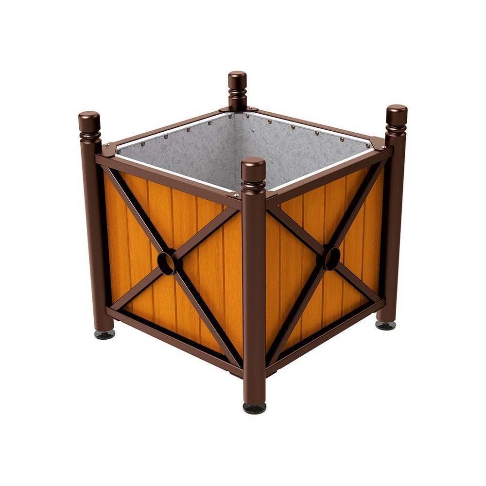 Bac à palmier acier et bois Province City RAL8017 - lasuré chêne clair - 800x800x750 - Intérieur tôle galva - PROCITY - 201550.8017.CHEC