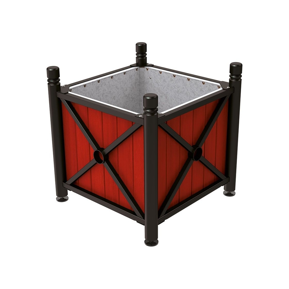 Bac à palmier acier et bois Province City RAL9005 - lasuré acajou - 800x800x750 - Intérieur tôle galva - PROCITY - 201550.9005.ACAJ