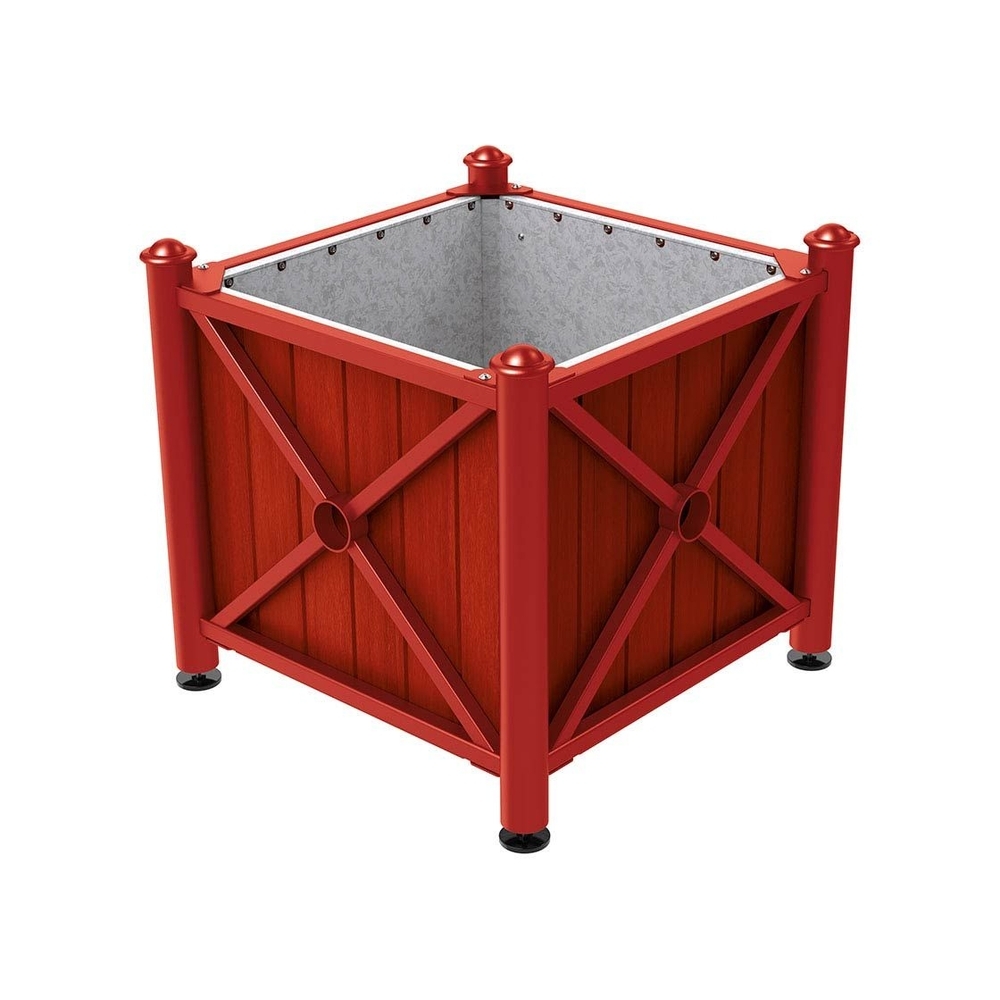 Bac à palmier acier et bois Province Agora RAL3004 - lasuré acajou - 800x800x750 - Intérieur tôle galva - PROCITY - 201551.3004.ACAJ