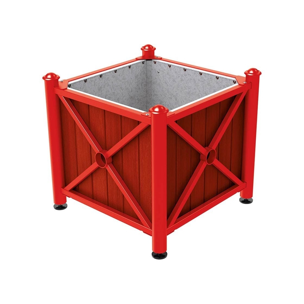 Bac à palmier acier et bois Province Agora RAL3020 - lasuré acajou - 800x800x750 - Intérieur tôle galva - PROCITY - 201551.3020.ACAJ