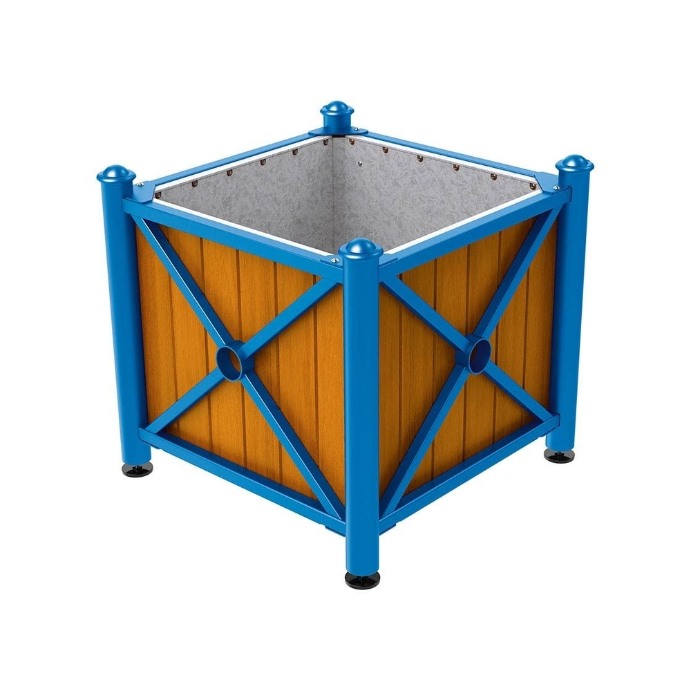 Bac à palmier acier et bois Province Agora RAL5010 - lasuré chêne clair - 800x800x750 - Intérieur tôle galva - PROCITY - 201551.5010.CHEC