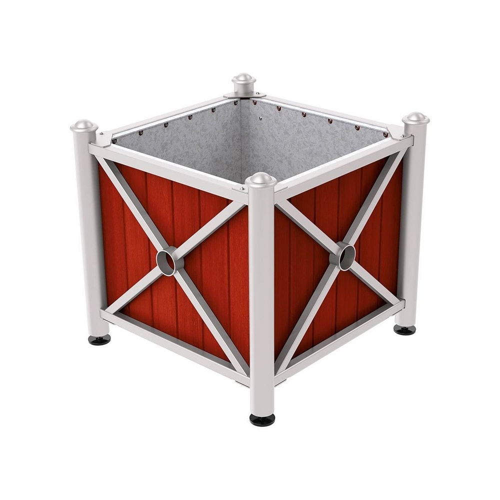 Bac à palmier acier et bois Province Agora RAL7044 - lasuré acajou - 800x800x750 - Intérieur tôle galva - PROCITY - 201551.7044.ACAJ