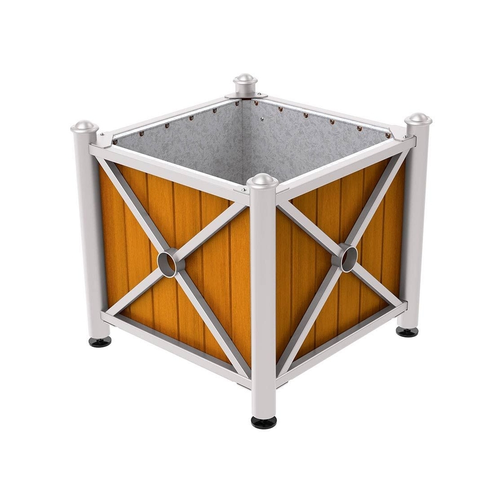 Bac à palmier acier et bois Province Agora RAL7044 - lasuré chêne clair - 800x800x750 - Intérieur tôle galva - PROCITY - 201551.7044.CHEC