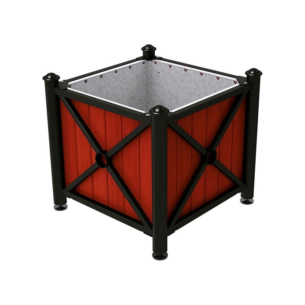 Bac à palmier acier et bois Province Agora RAL9005 - lasuré acajou - 800x800x750 - Intérieur tôle galva - PROCITY - 201551.9005.ACAJ