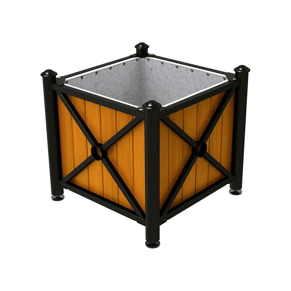 Bac à palmier acier et bois Province Agora RAL9005 - lasuré chêne clair - 800x800x750 - Intérieur tôle galva - PROCITY - 201551.9005.CHEC