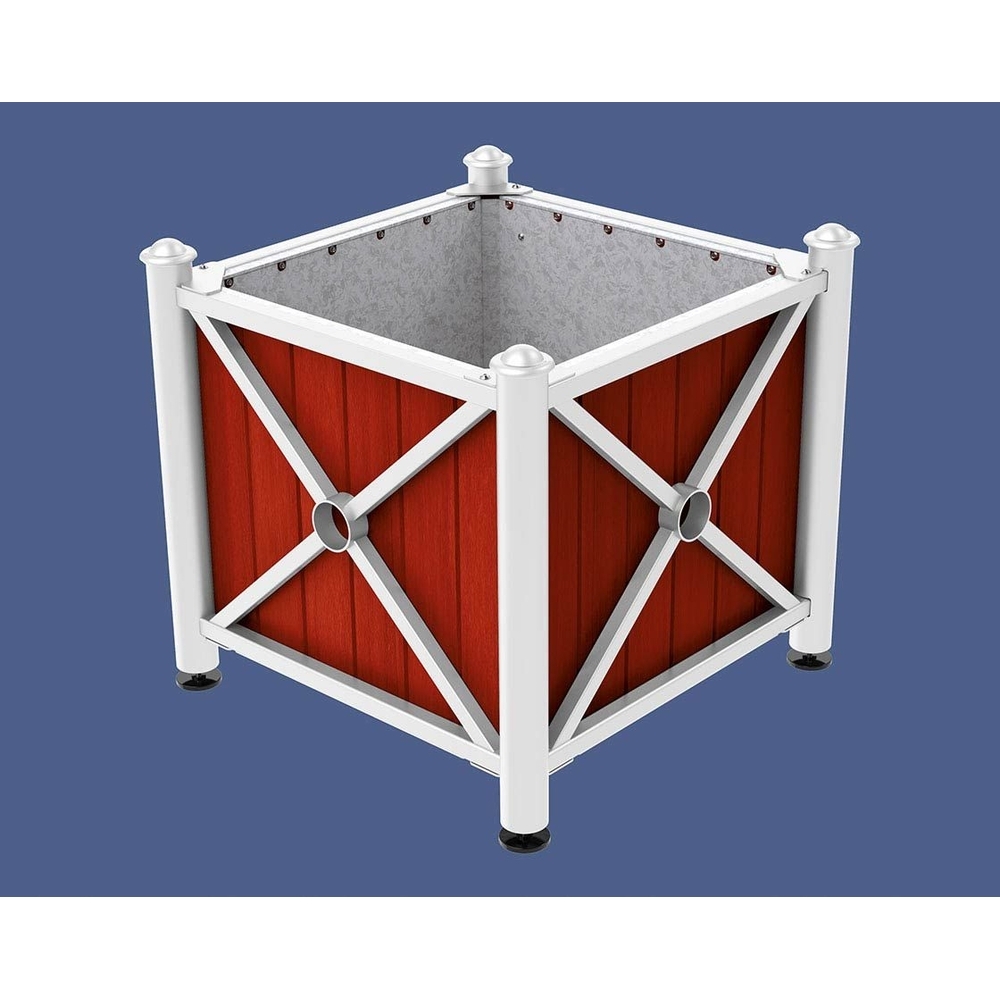 Bac à palmier acier et bois Province Agora RAL9010 - lasuré acajou - 800x800x750 - Intérieur tôle galva - PROCITY - 201551.9010.ACAJ