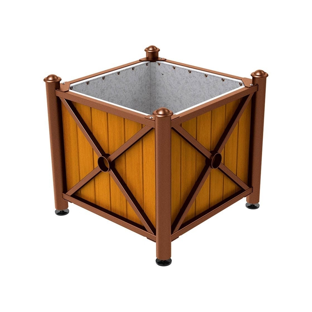 Bac à palmier acier et bois Province Agora Aspect Corten - lasuré chêne clair - 800x800x750 - Intérieur tôle galva - PROCITY - 201551.S025.CHEC