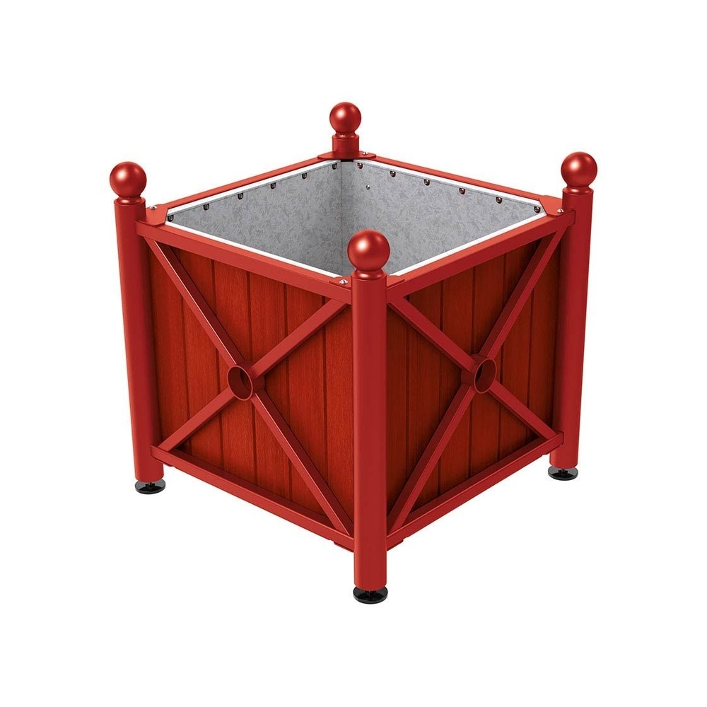 Bac à palmier acier et bois Province Boule RAL3004 - lasuré acajou - 800x800x750 - Intérieur tôle galva - PROCITY - 201552.3004.ACAJ