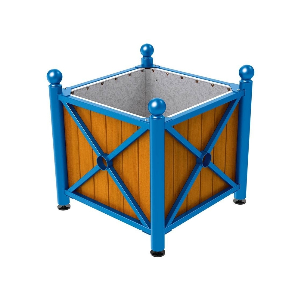 Bac à palmier acier et bois Province Boule RAL5010 - lasuré chêne clair - 800x800x750 - Intérieur tôle galva - PROCITY - 201552.5010.CHEC
