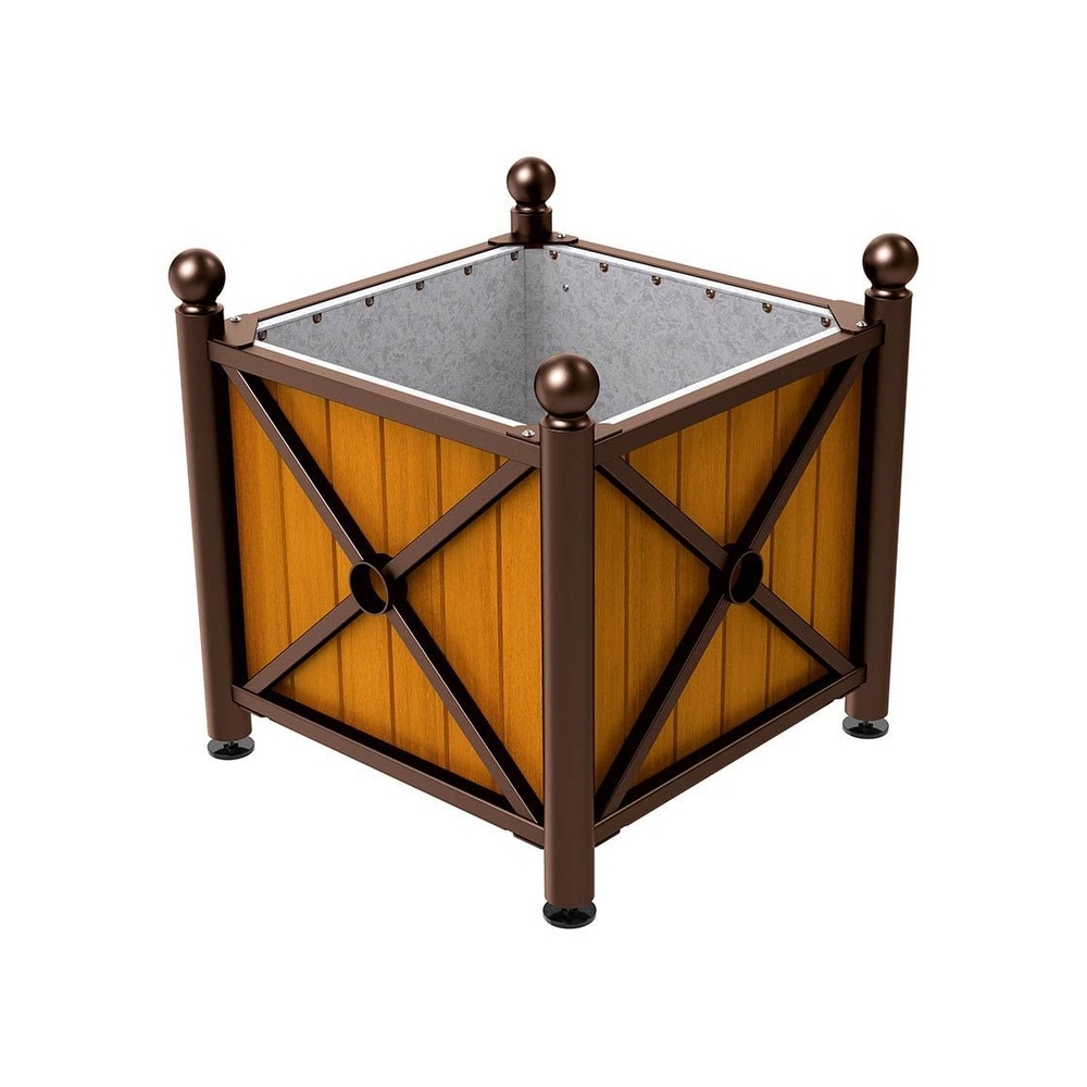 Bac à palmier acier et bois Province Boule RAL8017 - lasuré chêne clair - 800x800x750 - Intérieur tôle galva - PROCITY - 201552.8017.CHEC