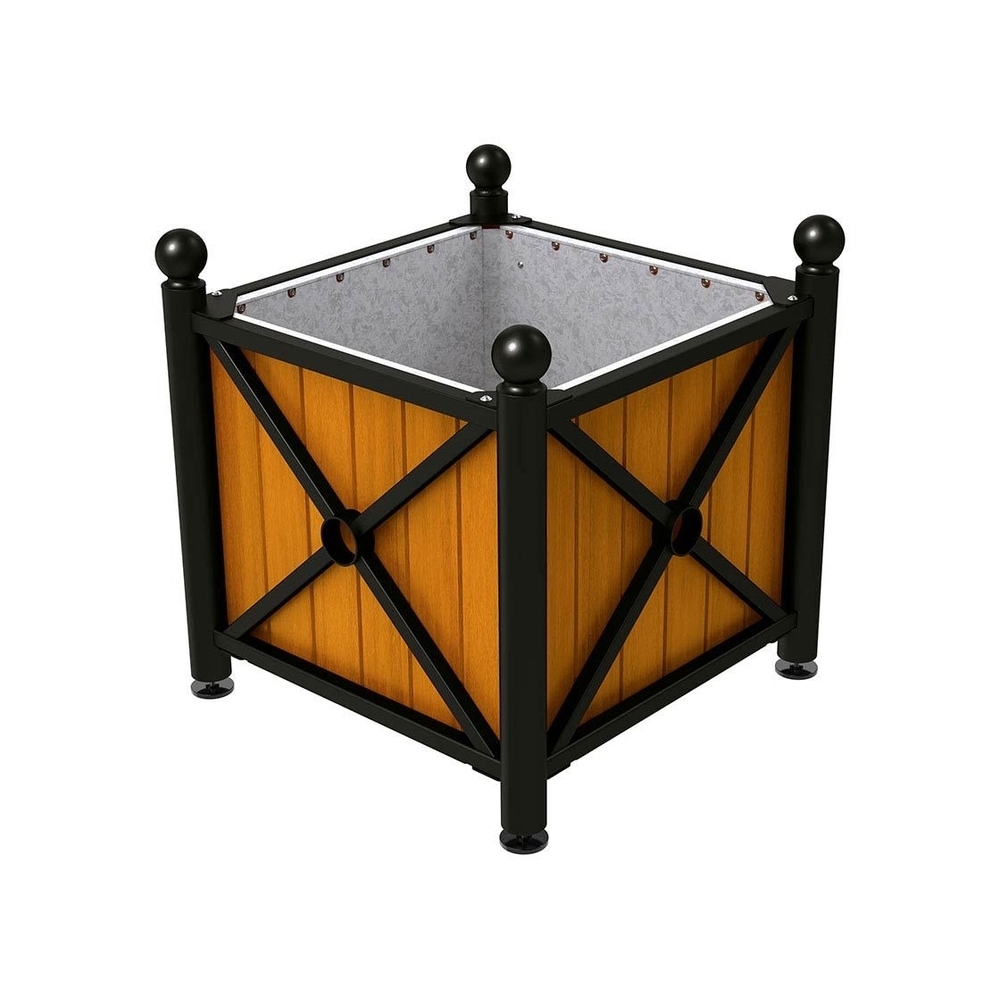 Bac à palmier acier et bois Province Boule RAL9005 - lasuré chêne clair - 800x800x750 - Intérieur tôle galva - PROCITY - 201552.9005.CHEC