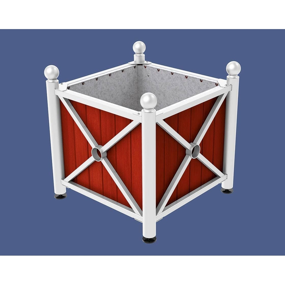 Bac à palmier acier et bois Province Boule RAL9010 - lasuré acajou - 800x800x750 - Intérieur tôle galva - PROCITY - 201552.9010.ACAJ