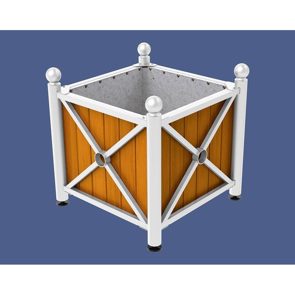 Bac à palmier acier et bois Province Boule RAL9010 - lasuré chêne clair - 800x800x750 - Intérieur tôle galva - PROCITY - 201552.9010.CHEC