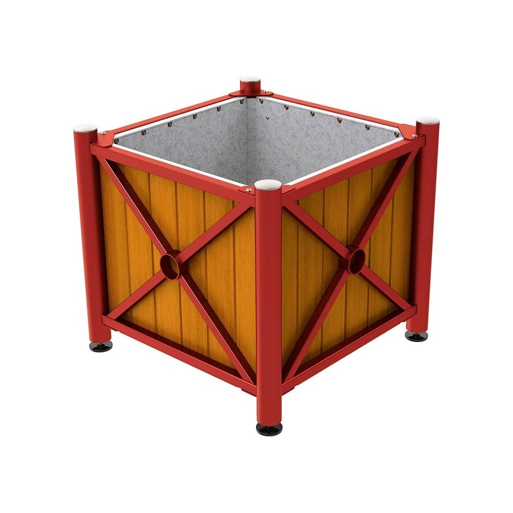 Bac à palmier acier et bois Province Inox brossé RAL3004 - lasuré chêne clair - 800x800x750 - Intérieur tôle galva - PROCITY - 201559.3004.CHEC