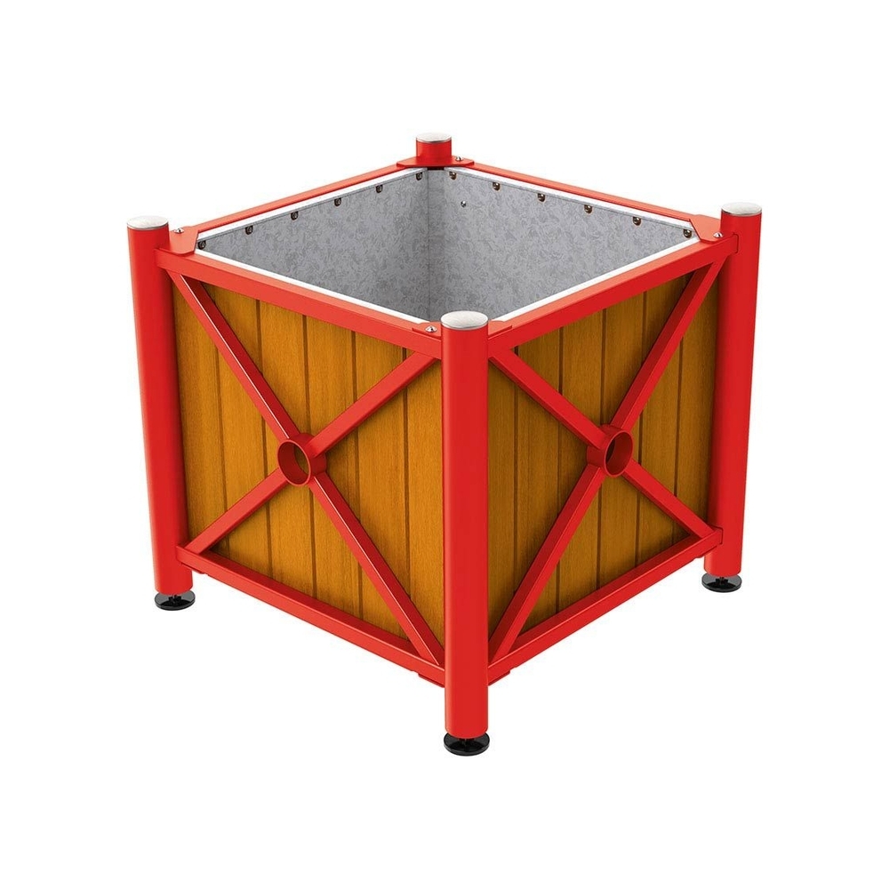 Bac à palmier acier et bois Province Inox brossé RAL3020 - lasuré chêne clair - 800x800x750 - Intérieur tôle galva - PROCITY - 201559.3020.CHEC