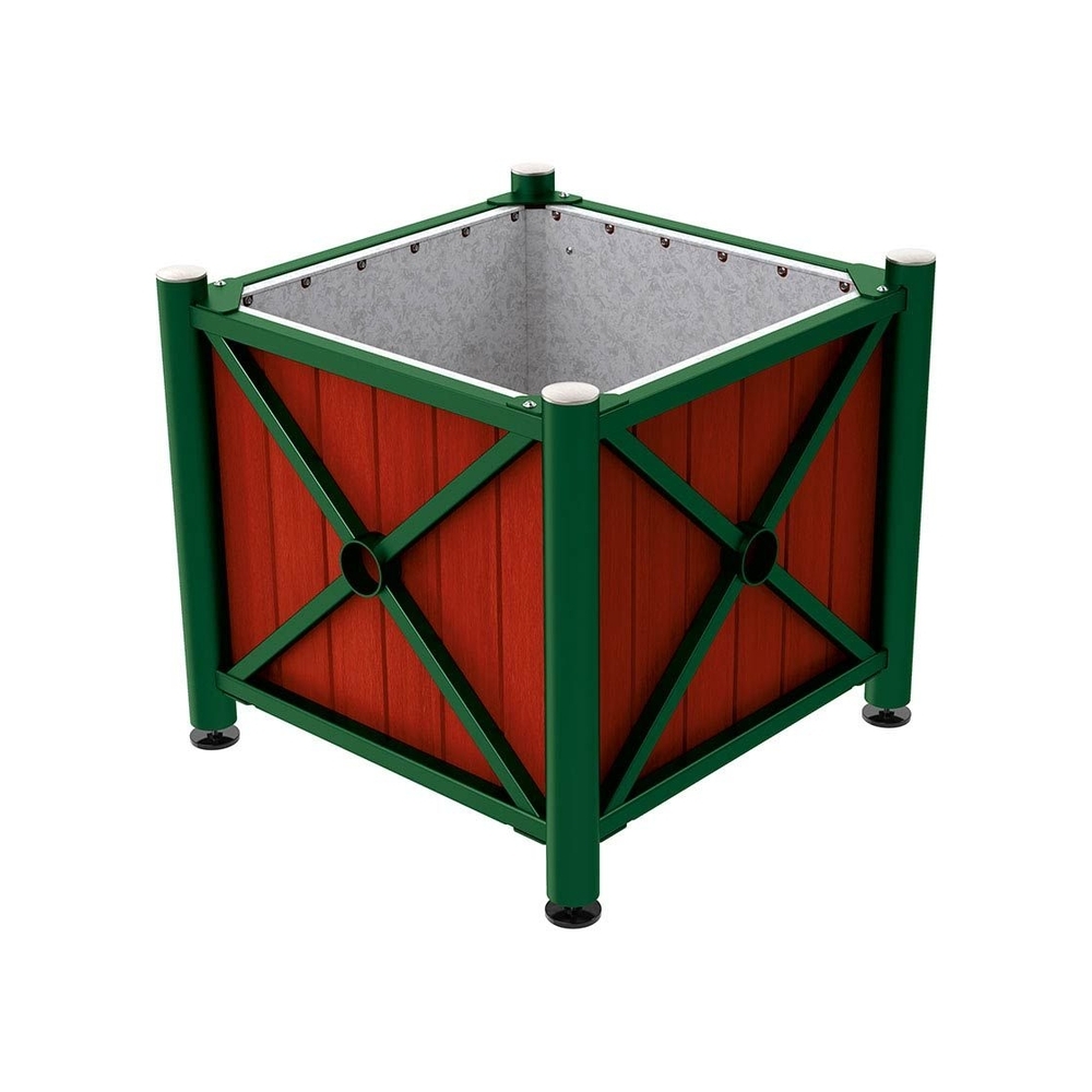 Bac à palmier acier et bois Province Inox brossé RAL6005 - lasuré acajou - 800x800x750 - Intérieur tôle galva - PROCITY - 201559.6005.ACAJ