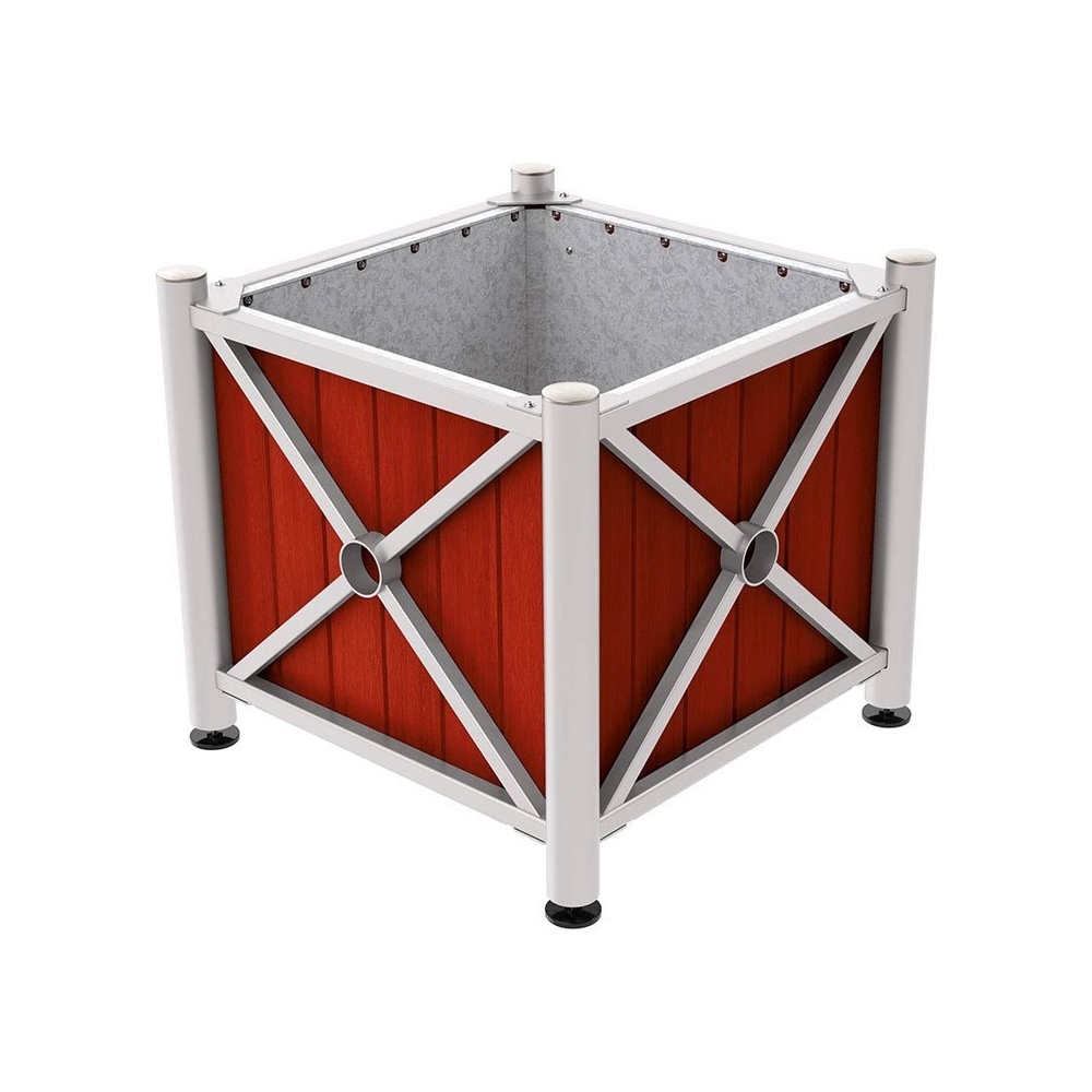 Bac à palmier acier et bois Province Inox brossé RAL7044 - lasuré acajou - 800x800x750 - Intérieur tôle galva - PROCITY - 201559.7044.ACAJ