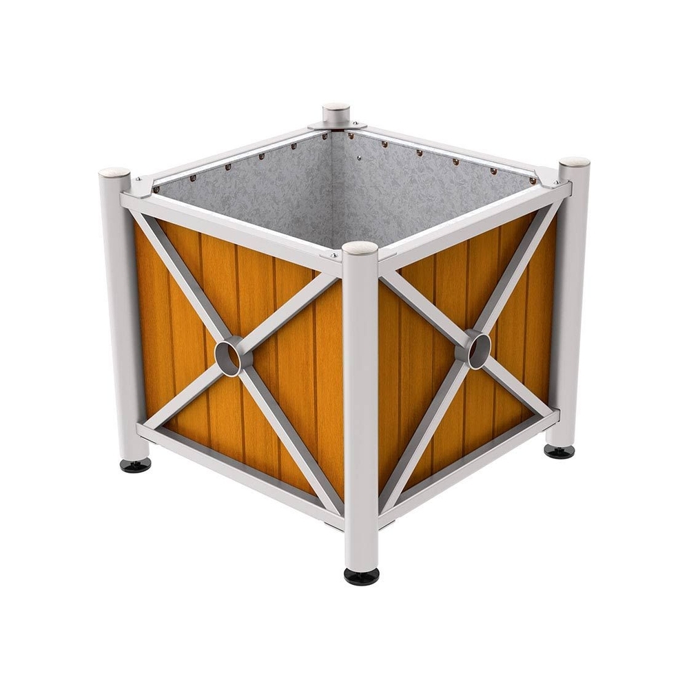 Bac à palmier acier et bois Province Inox brossé RAL7044 - lasuré chêne clair - 800x800x750 - Intérieur tôle galva - PROCITY - 201559.7044.CHEC