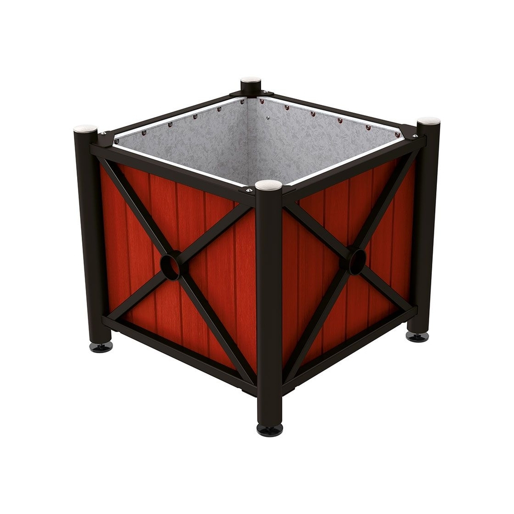 Bac à palmier acier et bois Province Inox brossé RAL9005 - lasuré acajou - 800x800x750 - Intérieur tôle galva - PROCITY - 201559.9005.ACAJ