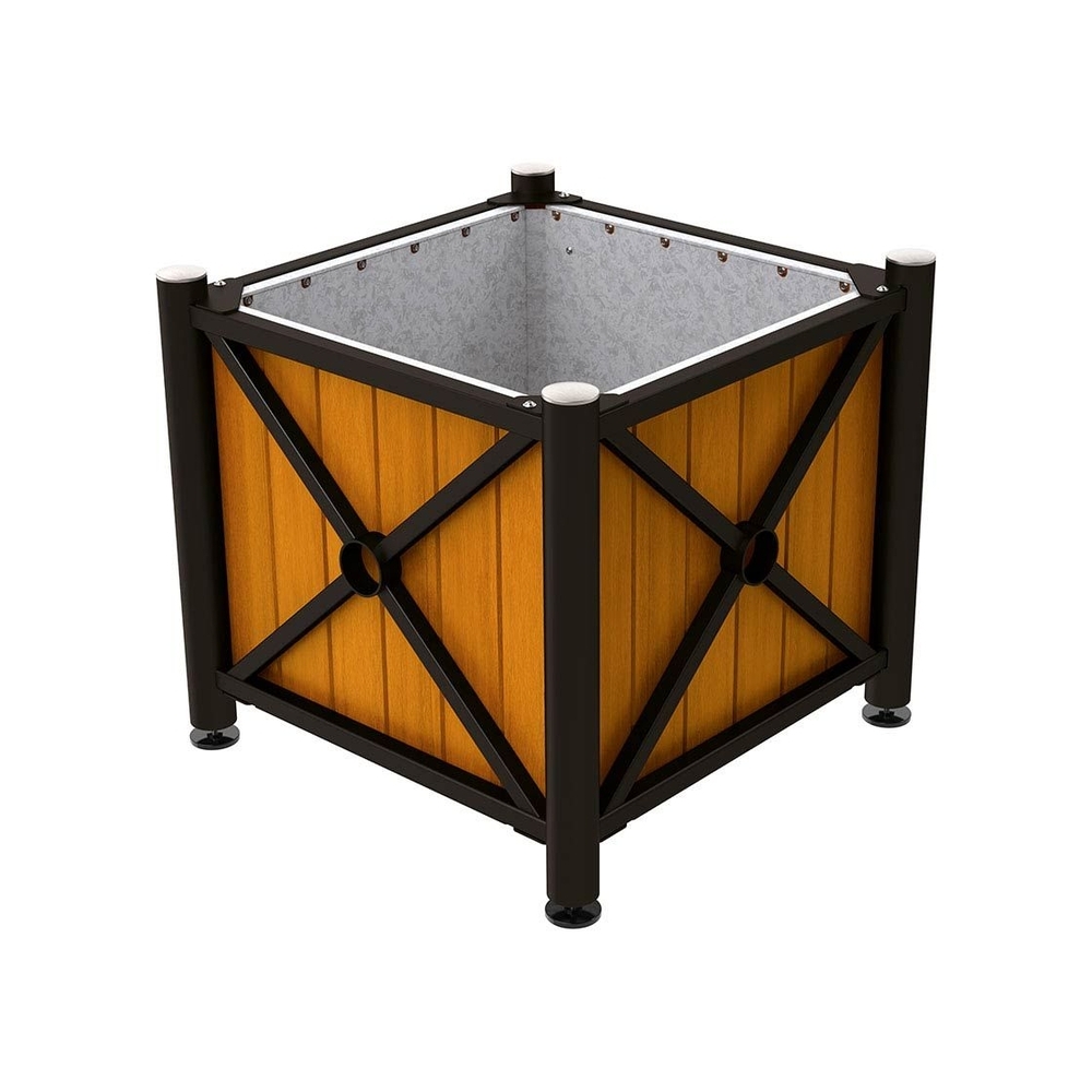 Bac à palmier acier et bois Province Inox brossé RAL9005 - lasuré chêne clair - 800x800x750 - Intérieur tôle galva - PROCITY - 201559.9005.CHEC