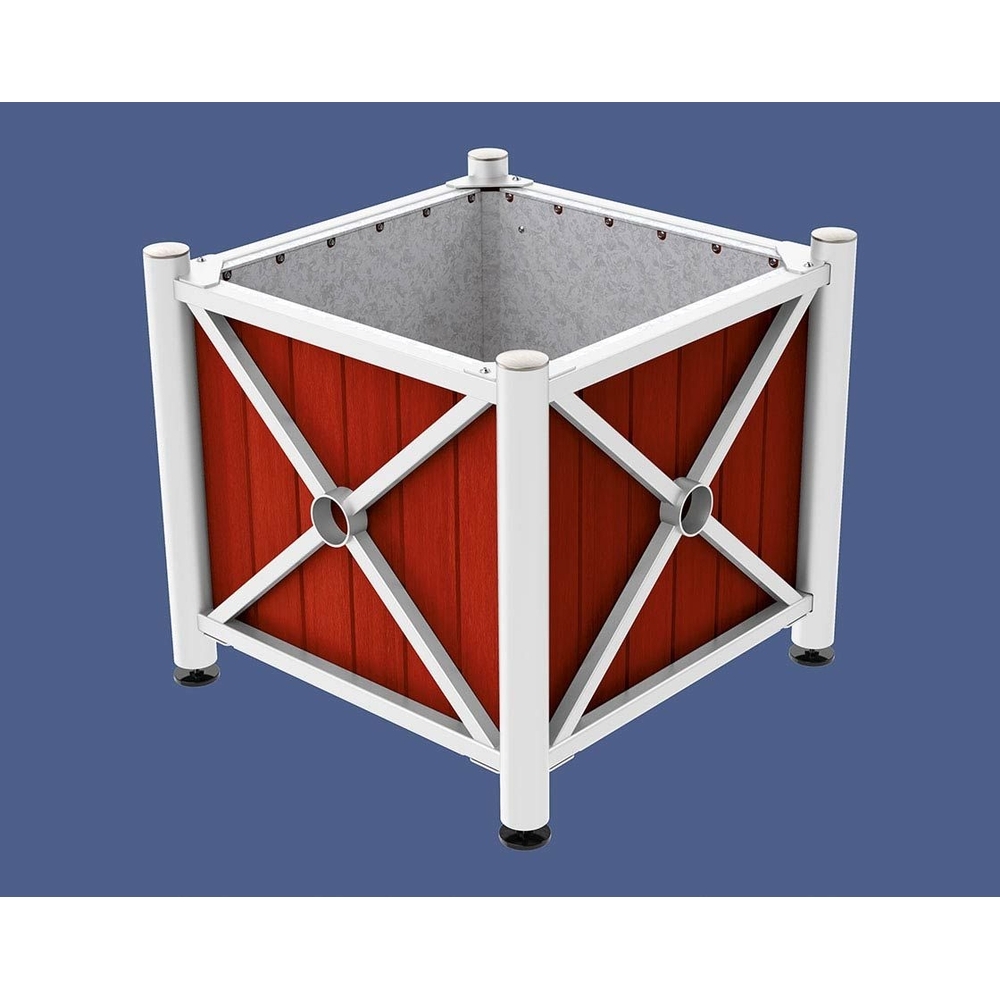 Bac à palmier acier et bois Province Inox brossé RAL9010 - lasuré acajou - 800x800x750 - Intérieur tôle galva - PROCITY - 201559.9010.ACAJ