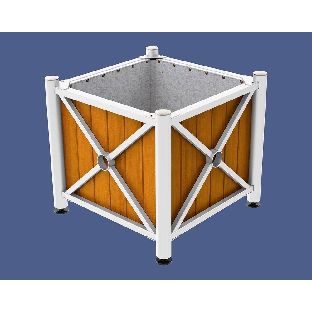 Bac à palmier acier et bois Province Inox brossé RAL9010 - lasuré chêne clair - 800x800x750 - Intérieur tôle galva - PROCITY - 201559.9010.CHEC