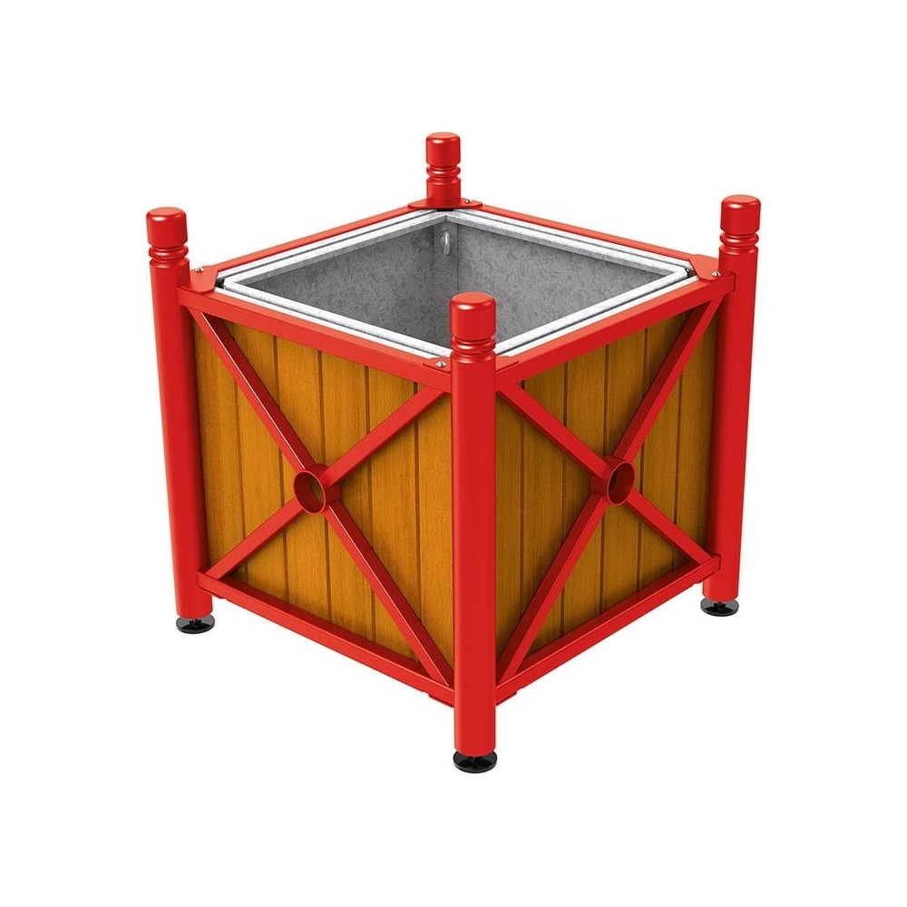 Bac à palmier acier et bois Province City RAL3020 - lasuré chêne clair - 800x800x750 - Bac acier amovible anneaux inclus - PROCITY - 201560.3020.CHEC