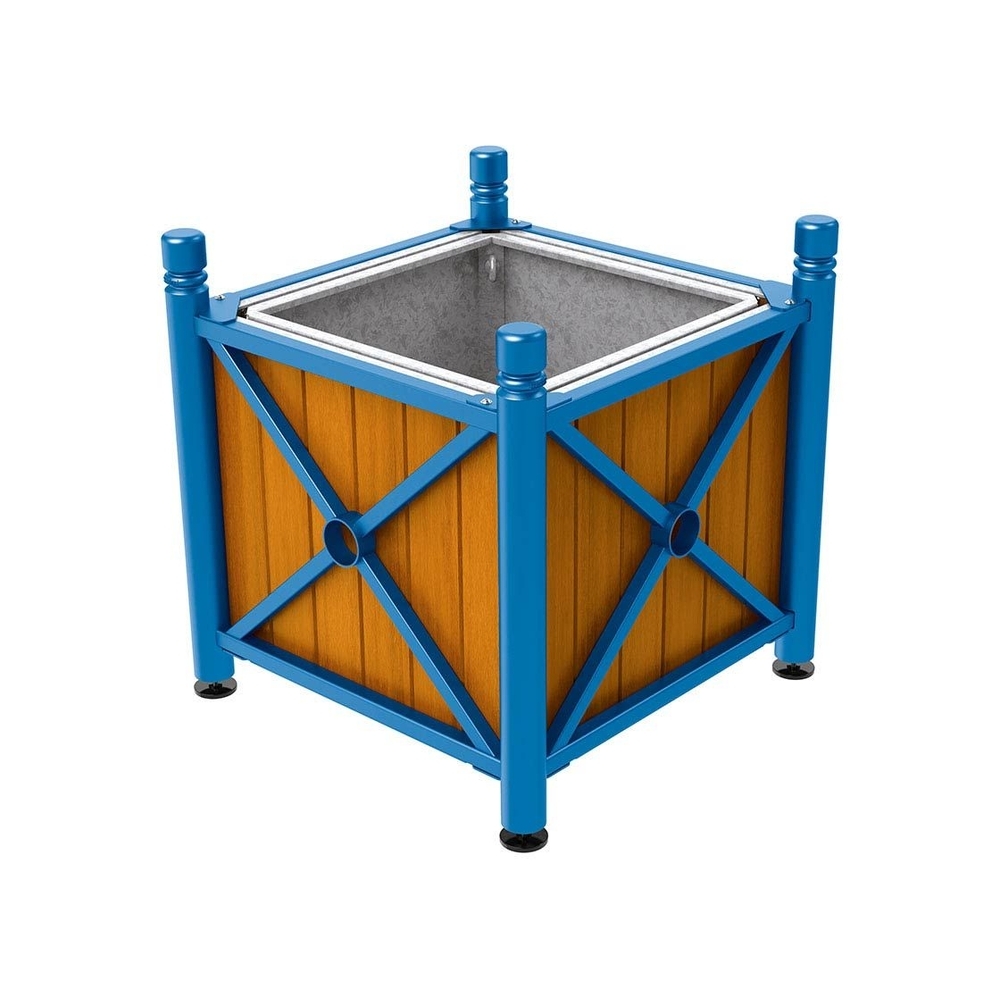 Bac à palmier acier et bois Province City RAL5010 - lasuré chêne clair - 800x800x750 - Bac acier amovible anneaux inclus - PROCITY - 201560.5010.CHEC