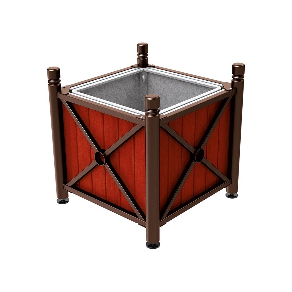 Bac à palmier acier et bois Province City RAL8017 - lasuré acajou - 800x800x750 - Bac acier amovible anneaux inclus - PROCITY - 201560.8017.ACAJ