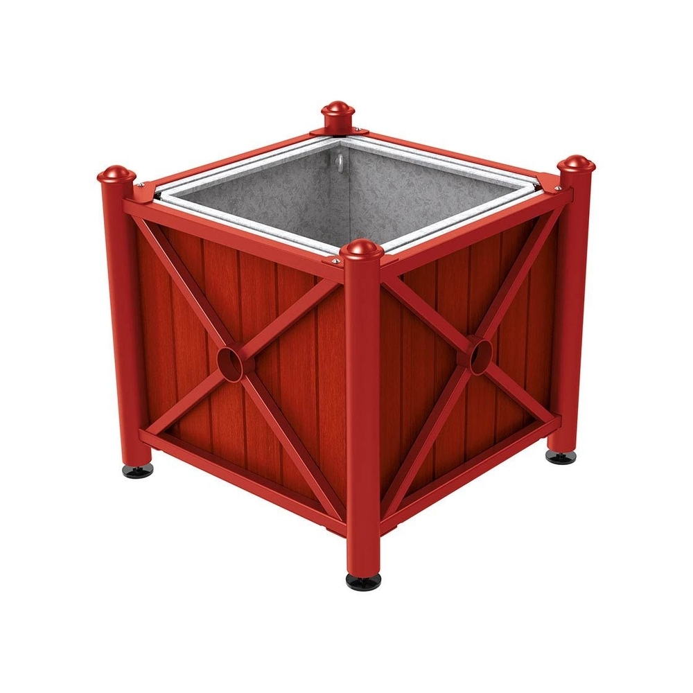 Bac à palmier acier et bois Province Agora RAL3004 - lasuré acajou - 800x800x750 - Bac acier amovible anneaux inclus - PROCITY - 201561.3004.ACAJ