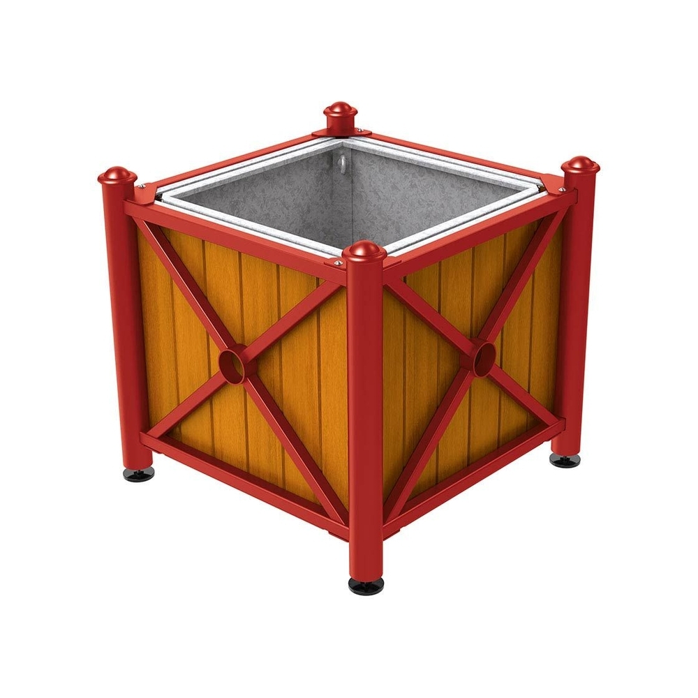 Bac à palmier acier et bois Province Agora RAL3004 - lasuré chêne clair - 800x800x750 - Bac acier amovible anneaux inclus - PROCITY - 201561.3004.CHEC