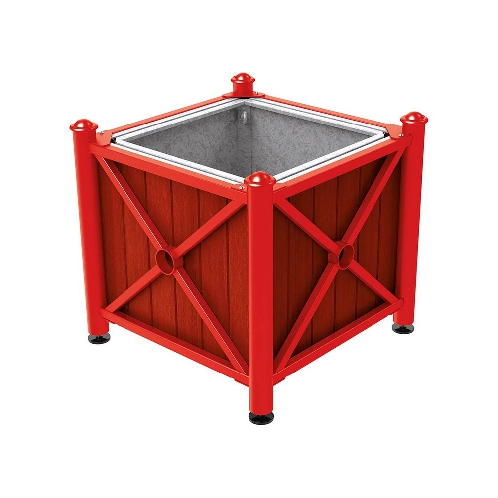 Bac à palmier acier et bois Province Agora RAL3020 - lasuré acajou - 800x800x750 - Bac acier amovible anneaux inclus - PROCITY - 201561.3020.ACAJ