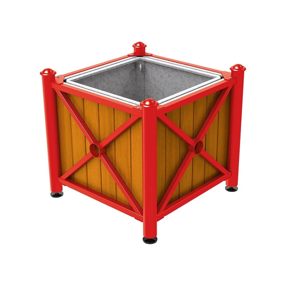 Bac à palmier acier et bois Province Agora RAL3020 - lasuré chêne clair - 800x800x750 - Bac acier amovible anneaux inclus - PROCITY - 201561.3020.CHEC