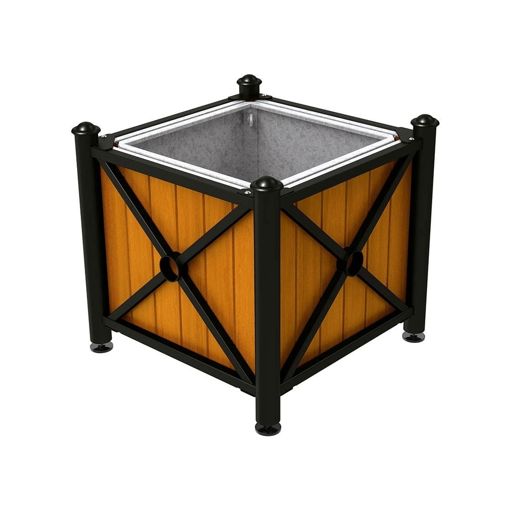 Bac à palmier acier et bois Province Agora RAL9005 - lasuré chêne clair - 800x800x750 - Bac acier amovible anneaux inclus - PROCITY - 201561.9005.CHEC