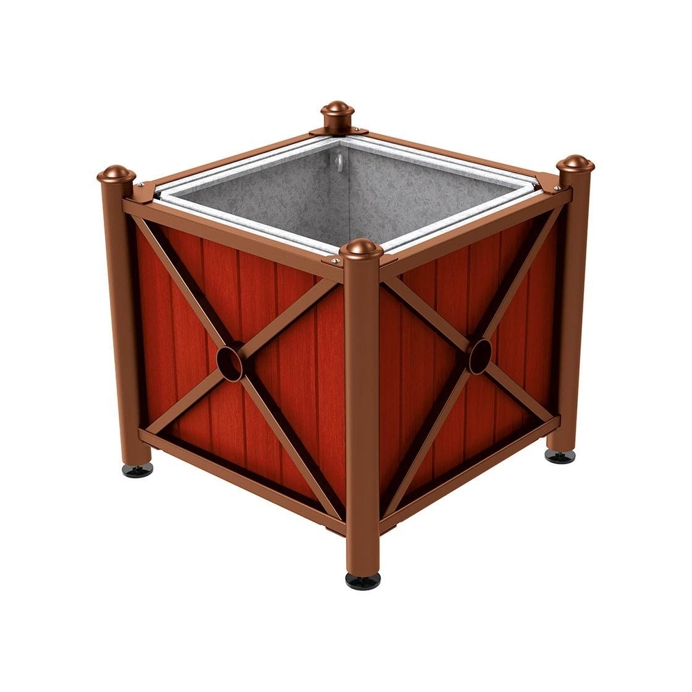 Bac à palmier acier et bois Province Agora Aspect Corten - lasuré acajou - 800x800x750 - Bac acier amovible anneaux inclus - PROCITY - 201561.S025.ACAJ