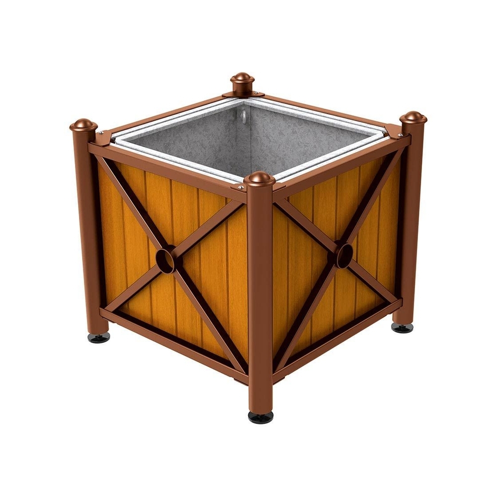 Bac à palmier acier et bois Province Agora Aspect Corten - lasuré chêne clair - 800x800x750 - Bac acier amovible anneaux inclus - PROCITY - 201561.S025.CHEC