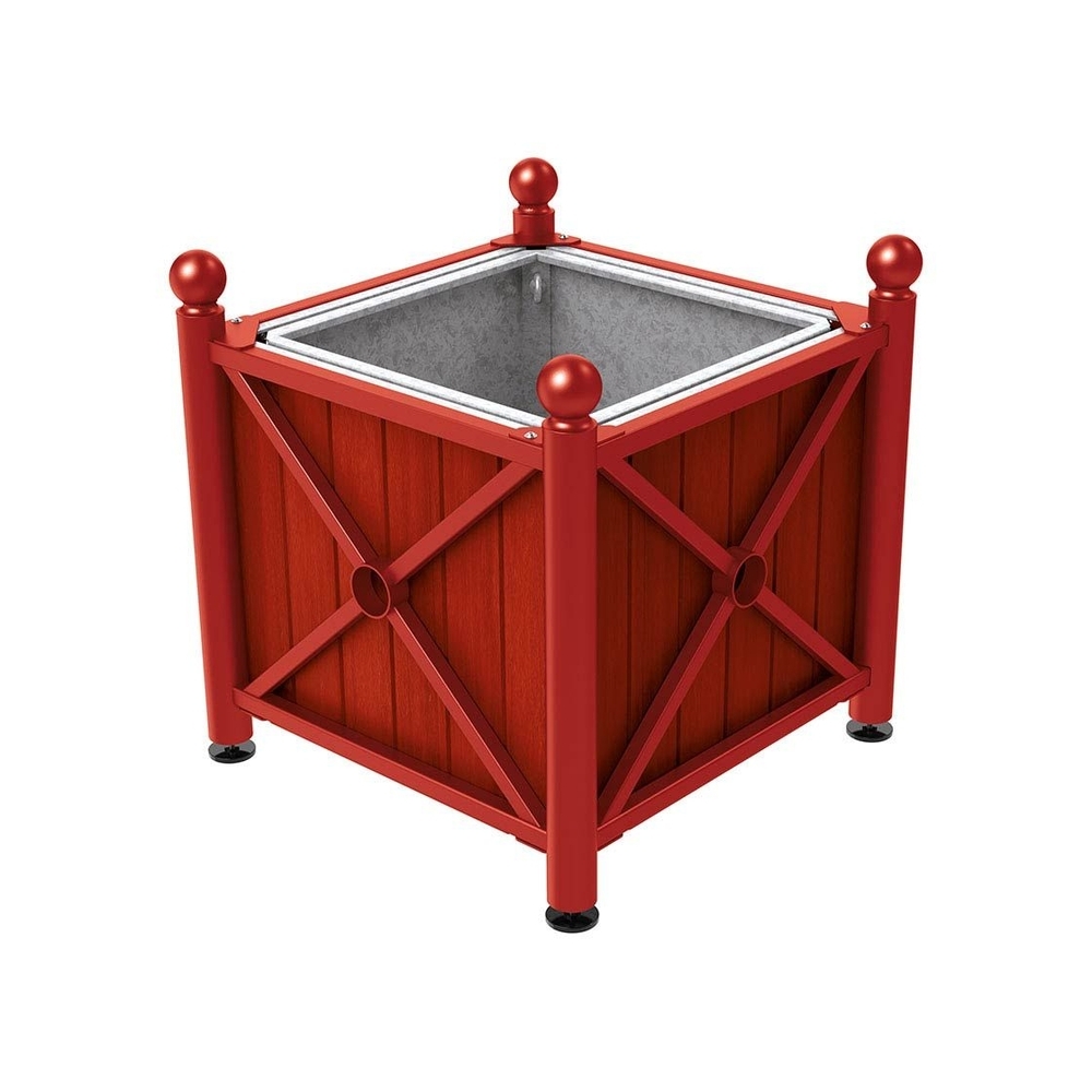 Bac à palmier acier et bois Province Boule RAL3004 - lasuré acajou - 800x800x750 - Bac acier amovible anneaux inclus - PROCITY - 201562.3004.ACAJ