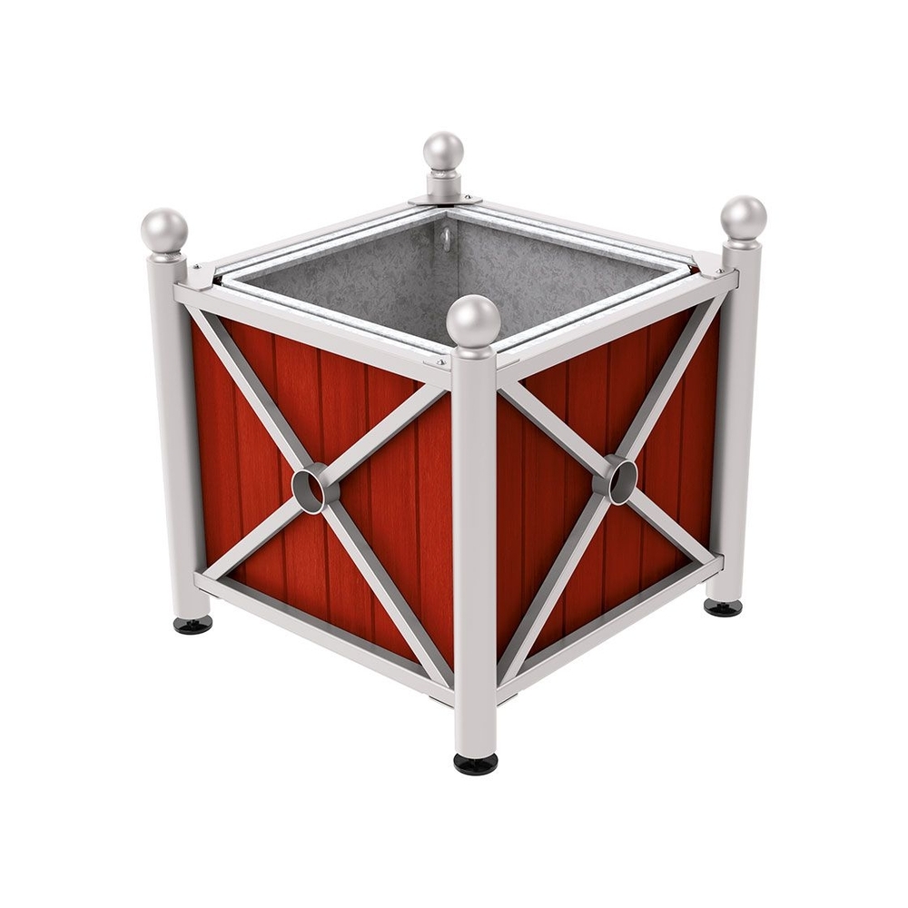 Bac à palmier acier et bois Province Boule RAL7044 - lasuré acajou - 800x800x750 - Bac acier amovible anneaux inclus - PROCITY - 201562.7044.ACAJ