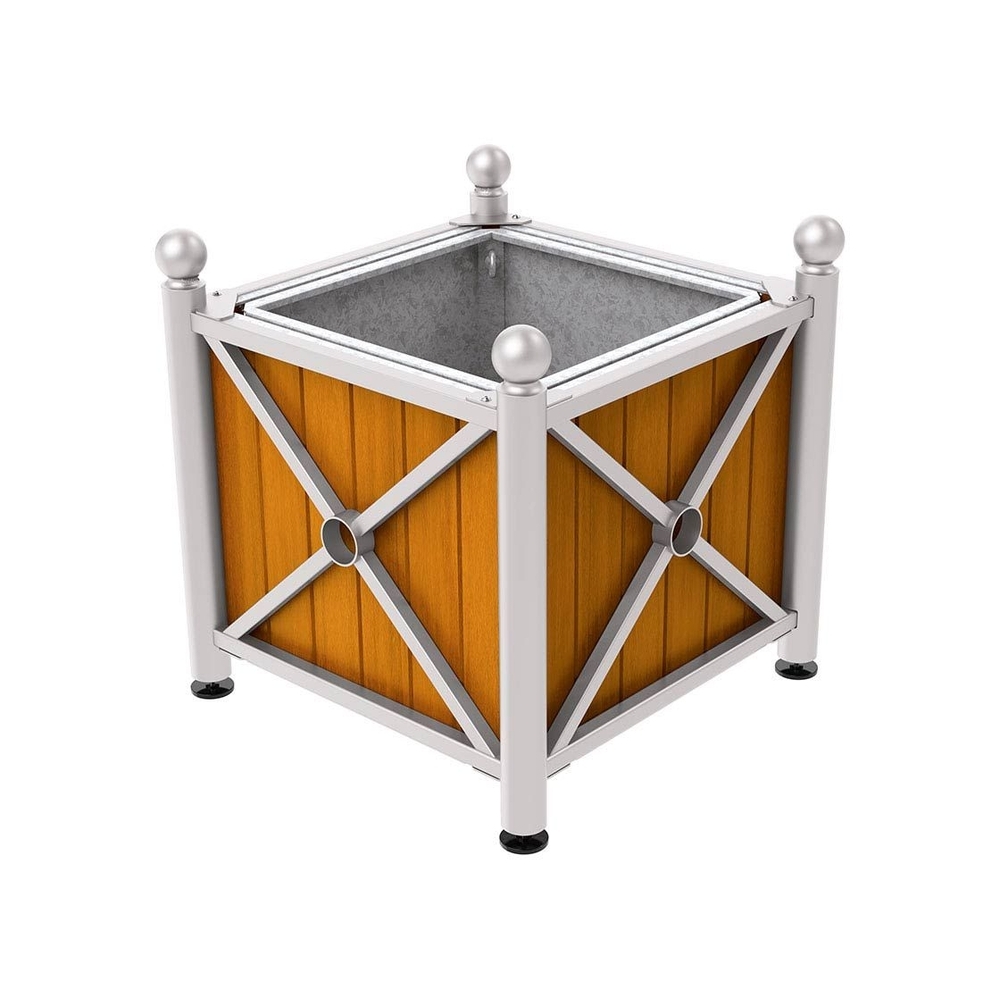 Bac à palmier acier et bois Province Boule RAL7044 - lasuré chêne clair - 800x800x750 - Bac acier amovible anneaux inclus - PROCITY - 201562.7044.CHEC