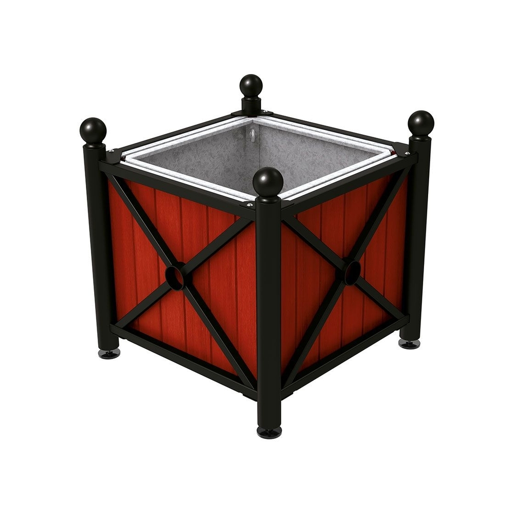 Bac à palmier acier et bois Province Boule RAL9005 - lasuré acajou - 800x800x750 - Bac acier amovible anneaux inclus - PROCITY - 201562.9005.ACAJ