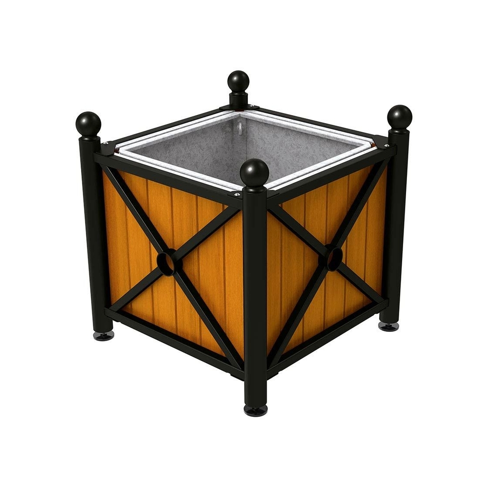 Bac à palmier acier et bois Province Boule RAL9005 - lasuré chêne clair - 800x800x750 - Bac acier amovible anneaux inclus - PROCITY - 201562.9005.CHEC