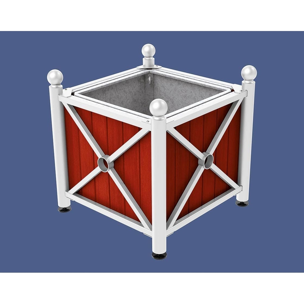 Bac à palmier acier et bois Province Boule RAL9010 - lasuré acajou - 800x800x750 - Bac acier amovible anneaux inclus - PROCITY - 201562.9010.ACAJ