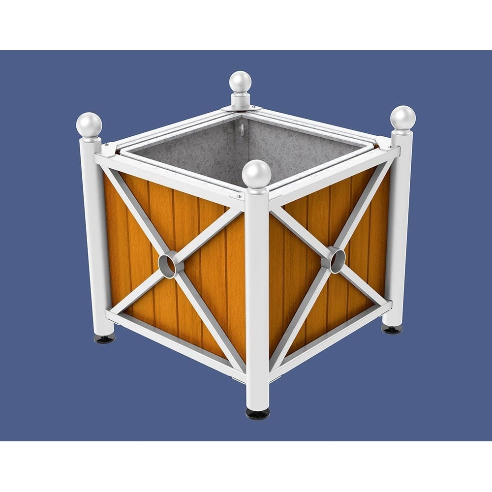 Bac à palmier acier et bois Province Boule RAL9010 - lasuré chêne clair - 800x800x750 - Bac acier amovible anneaux inclus - PROCITY - 201562.9010.CHEC